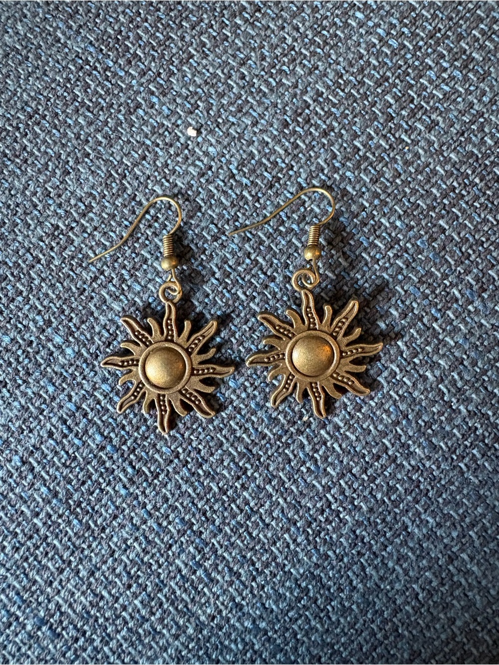 Sunburst Drop Earrings - Brass-Tone Sun Design